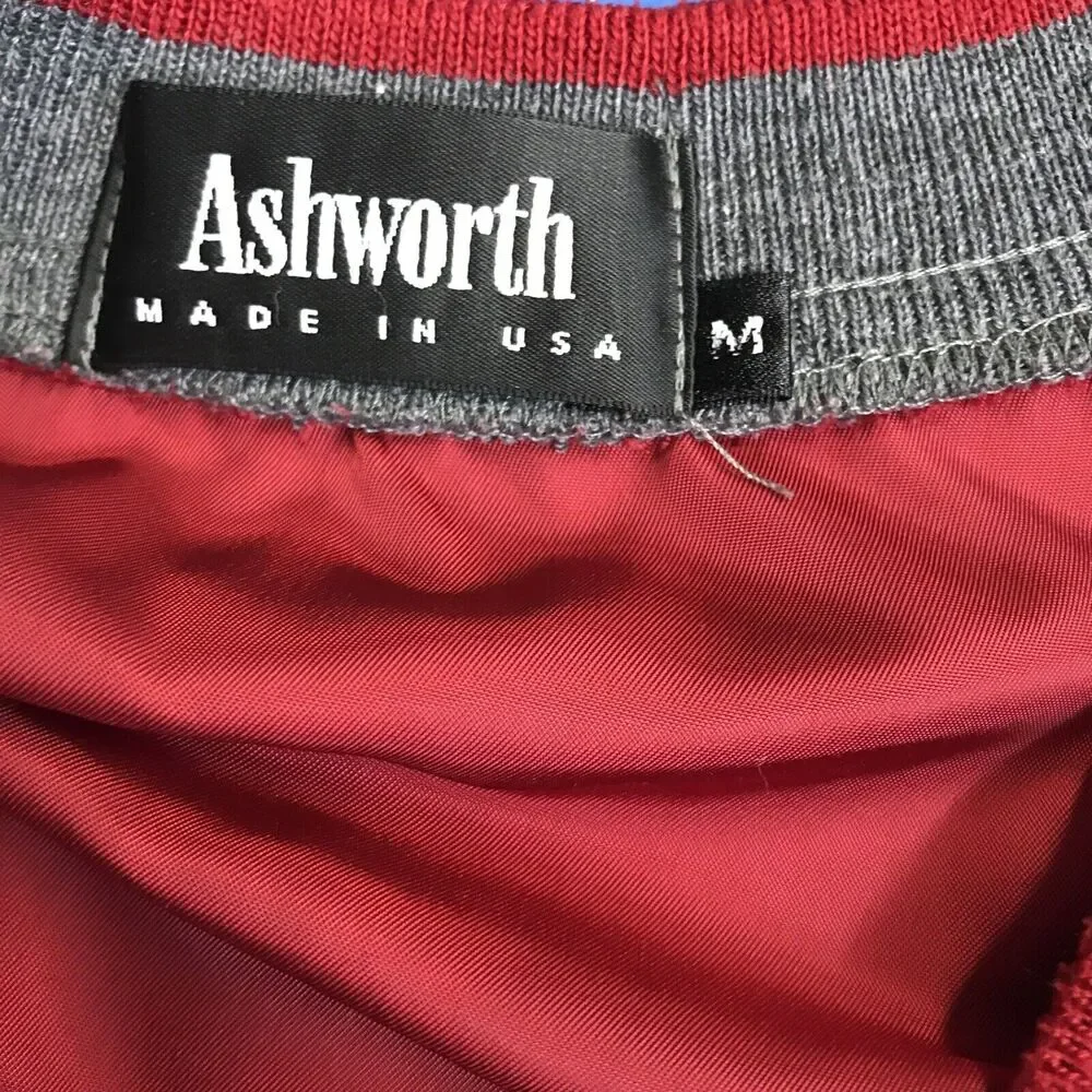 Ashworth Men's V-Neck Pullover Windbreaker Jacket Size Medium Burgundy Made USA